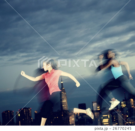Running Rooftop Jumping High Excersice Concept Running Rooftop Jumping High Excersice Concept 26770245