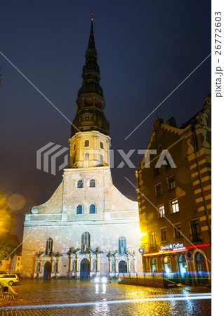 Night View Of St. Peter's Church In Old Town Riga 26772603