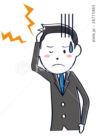 かわいい さわやかビジネスマン 線画 短髪黒髪 上半身 頭痛のイラスト素材
