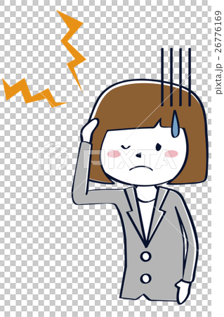 かわいいビジネスウーマン 線画 上半身 頭痛のイラスト素材