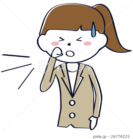 かわいいポニーテール スーツのビジネスウーマン 上半身 咳のイラスト素材