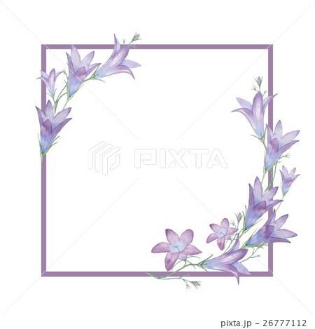 Square frame with flowers bells 3. Watercolor figu 26777112