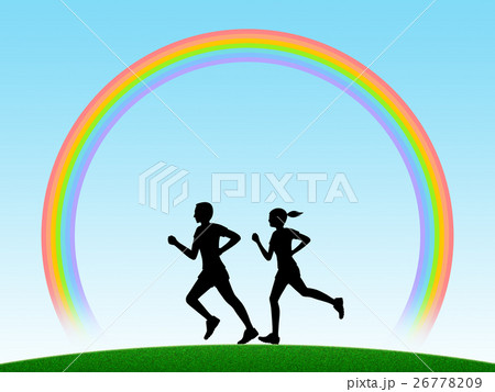 虹の輪とジョギングのカップルのシルエット 虹の輪とジョギングのカップルのシルエット 26778209