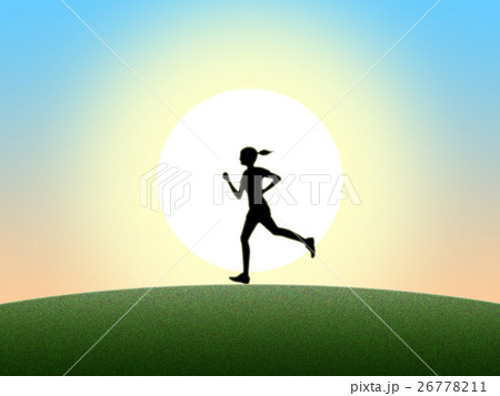 輝く太陽とジョギングの女性のシルエット 26778211