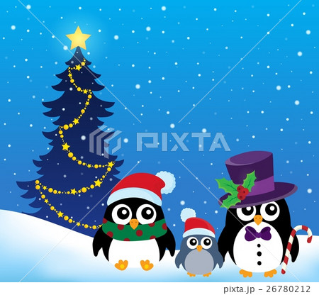 Stylized Christmas penguins theme 2 26780212
