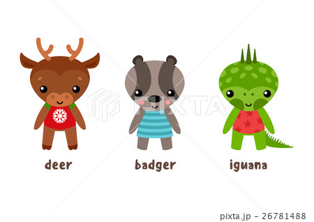 Cartoon iguana and deer, badger animal 26781488