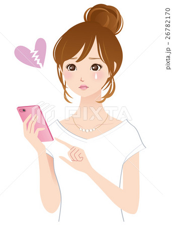 スマホを見る若い女性のイラスト素材