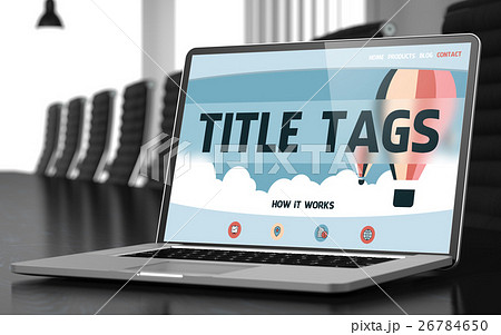 Title Tags on Laptop in Meeting Room. 3D. 26784650