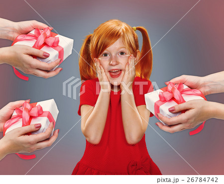 Beautiful portrait of a surprised little girl  26784742