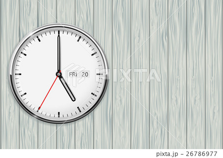 Clock on wooden grey background Clock on wooden grey background 26786977