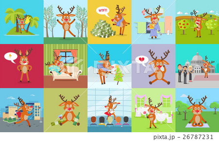 Deer Daily Activity Vector Set. Reindeer Emotions 26787231
