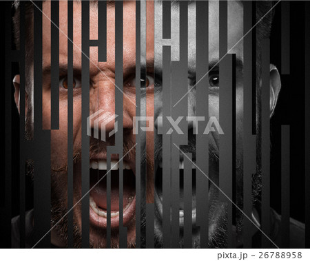 Man is looking scared. Over gray background 26788958