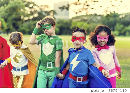 Superheroes Cheerful Kids Expressing Positivity Concept 26794110