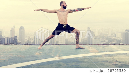 Man Practice Yoga Rooftop Concept 26795580