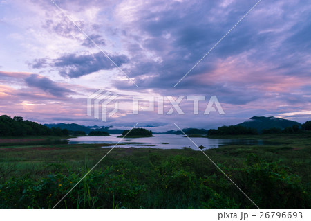 Rain clouds over the lake in the morning. 26796693