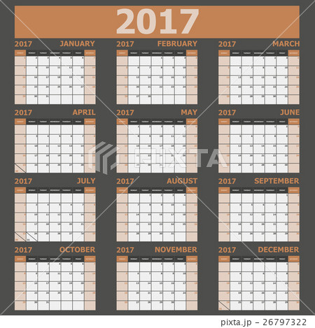 Calendar 2017 week starts on Sunday (brown tone) Calendar 2017 week starts on Sunday (brown tone) 26797322