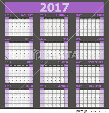 Calendar 2017 week starts on Sunday (purple tone) Calendar 2017 week starts on Sunday (purple tone) 26797325