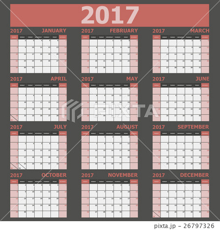 Calendar 2017 week starts on Sunday (red tone) Calendar 2017 week starts on Sunday (red tone) 26797326