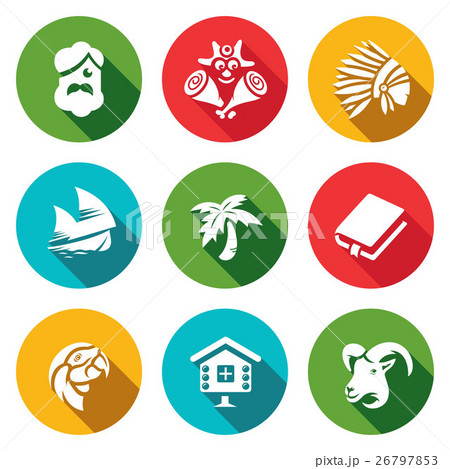Vector Set of Life on Desert Island Icons.  26797853