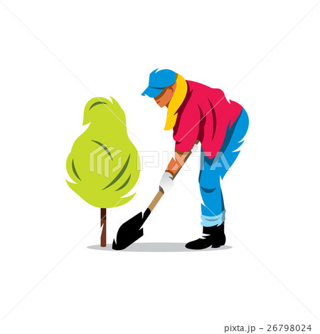 Vector Woman plants a tree. Gardening. 26798024