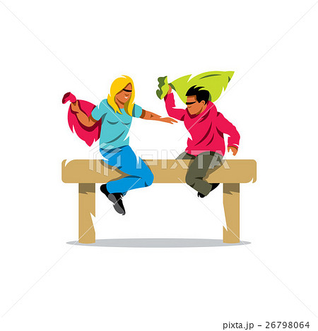 Vector Pillow fight Cartoon Illustration. Vector Pillow fight Cartoon Illustration. 26798064