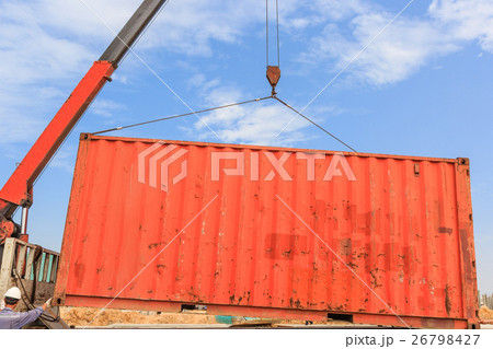 Mobile crane operating by lifting container 26798427