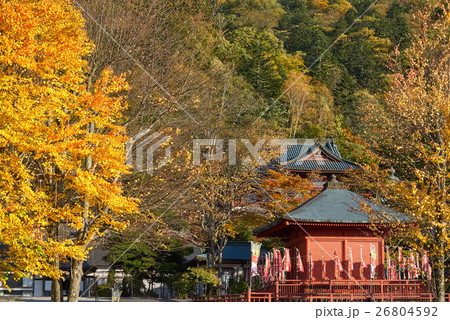 中禅寺湖畔から立木観音の本堂と五大堂を望む、栃木県日光市 26804592