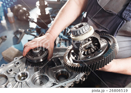 Cross-section of a car gearbox. mechanics work in 26806519