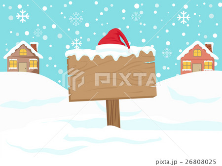 Blank wooden direction sign with snowbackground 26808025