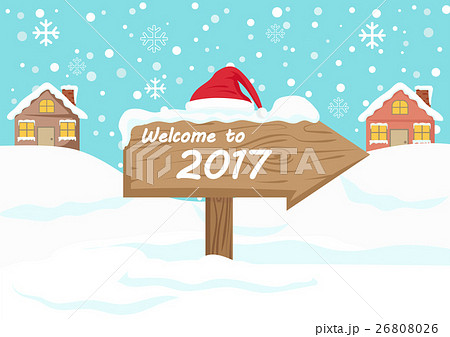 Happy New Year 2017 with wooden direction sign Happy New Year 2017 with wooden direction sign 26808026