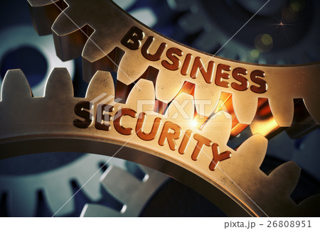 Business Security on Golden Metallic Gears. 3D Business Security on Golden Metallic Gears. 3D 26808951
