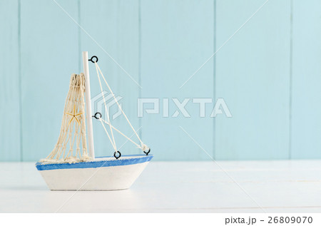 Antique sail boat Toy model, Nautical background 26809070