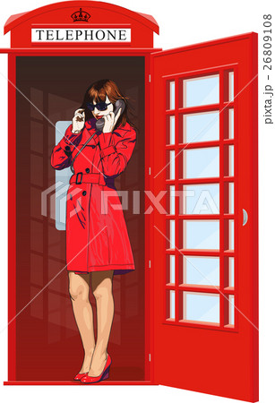 girl in an English phone booth girl in an English phone booth 26809108