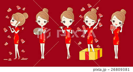 cartoon woman wear cheongsam 26809381
