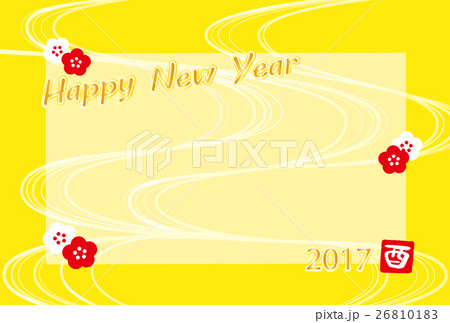 賀正　年賀状2017　とり年　紅白梅　流水　酉印　HappyNewYear 　黄色 26810183