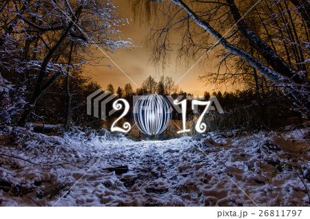2017 New Year greeting card with night forest 2017 New Year greeting card with night forest 26811797