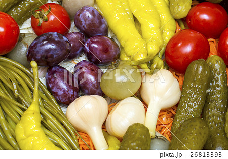 Pickled vegetables, cucumber tomatoes asparagus an Pickled vegetables, cucumber tomatoes asparagus an 26813393