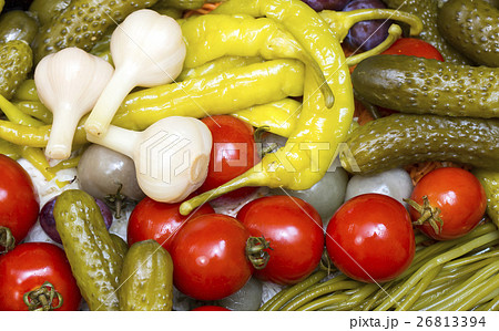 Pickled vegetables, cucumber tomatoes asparagus an Pickled vegetables, cucumber tomatoes asparagus an 26813394