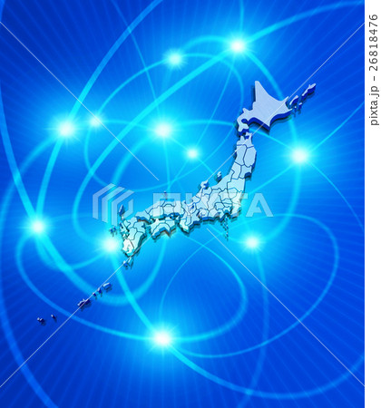 インターネット空間の日本地図のイラスト素材
