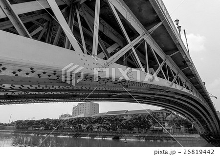 Steel construction from under the bridge. B&W 26819442