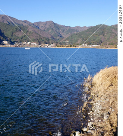 Kawaguchi-ko Lake with township in Japan 26822497
