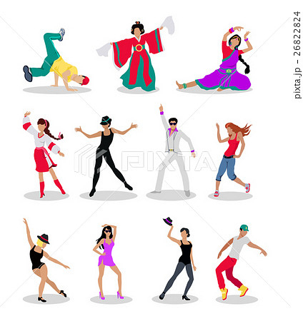 Set Of Dancing Peoples Flat Vector Illustrationsのイラスト素材 2624