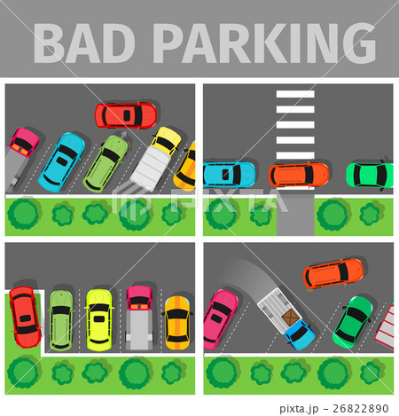 Bad Parking Set. Car Parked in Inappropriate Way 26822890