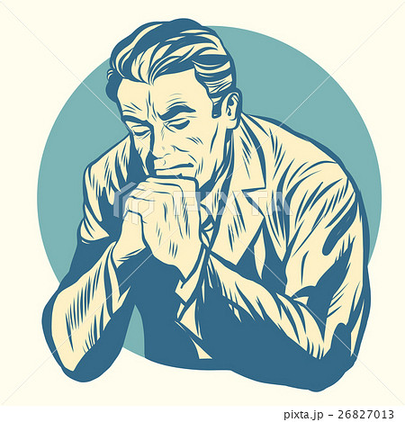 Retro man praying, religion and meditation 26827013