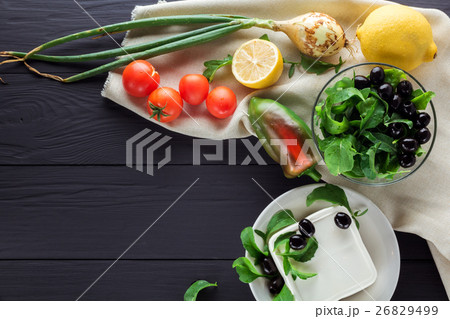 Ingredients for cooking Greek salad. Copyspace Ingredients for cooking Greek salad. Copyspace 26829499