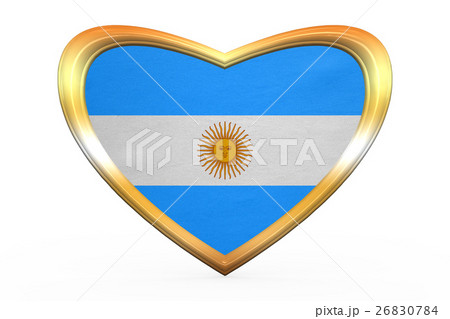 Flag of Argentina in heart shape, golden frame 26830784