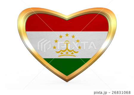 Flag of Tajikistan in heart shape, golden frame 26831068