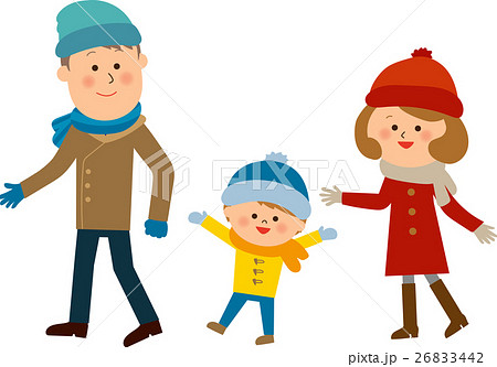 冬 家族 散歩のイラスト素材