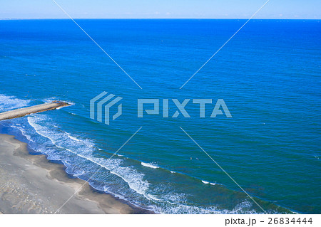 九十九里一宮町釣ヶ崎海岸 一宮東浪見海岸周辺を空撮の写真素材