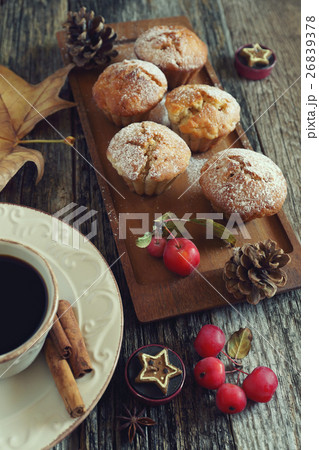 Apple muffins, cup of coffee and paradise apples 26839378